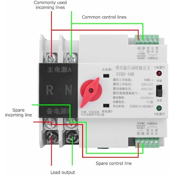 Overføringsbryter (100A/2P), Automatisk overføringsbryter for dobbel strømforsyning,