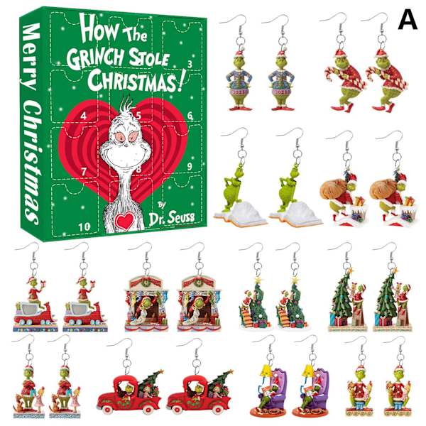 Jule Blind Box Serie Grinch Øreringe Grøn Pels Monster 12 Timer Nedtælling Akryl Plade Øreringe B