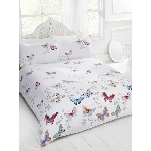 Report Mariposa Fjärilar Överdragsset Enkelsäng Vit Vit White Single