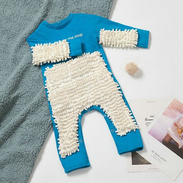 Babykläder 2023 Nya Baby Krypande Kläder Baby Moppande Krypande Kläder Mörk Knapp Engelsk Långärmad Overall Blå beige Blå beige Blue beige 24M