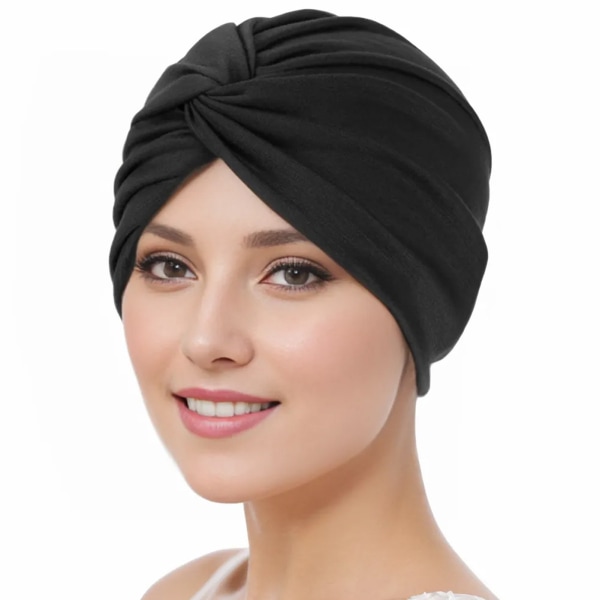 Stretch Turban Mössa med Korsa Twist Design Bekväm mångsidig huvudbonad för damer Black