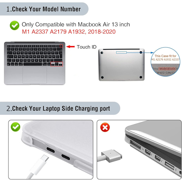 Kotelo, joka sopii Macbook Air 13 tuuman M1 A2337 A2179 A1932 -malleihin, julkaistu 2024-2024, himmeä läpinäkyvä