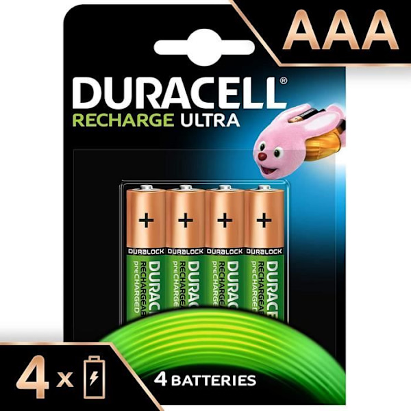 Duracell Recharge Ultra genopladelige batterier type AAA 900 mAh, pakke med 4 batterier