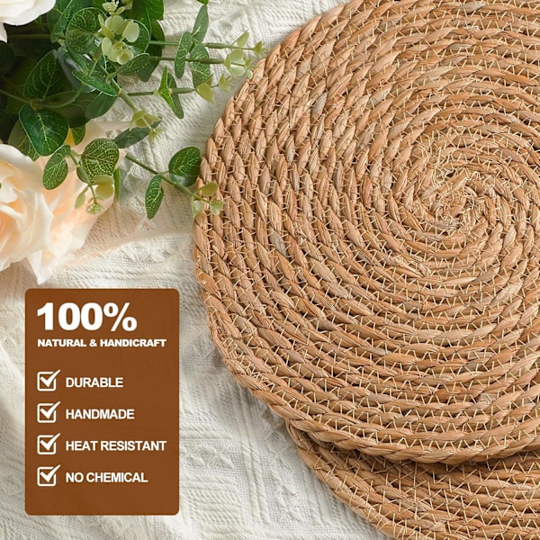 Pyöreät Kudotut Aluslautasliinat, 10 kpl, 30 cm, Maalaistyylinen Kudonta, Rustic Braided Wicker -pöytäliinat Ruokailutilaan, Kotiin, Hääjuhliin
