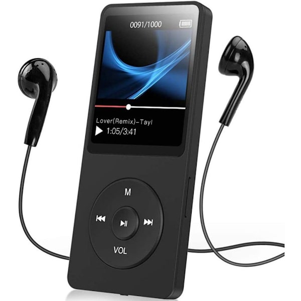 64GB MP3-afspiller Bluetooth 5.0 med 1,8 tommer TFT-farveskærm, HiFi-musikafspiller med højttaler, berøringsknapper, FM-radio, e-bog, optagelse, sort MP3