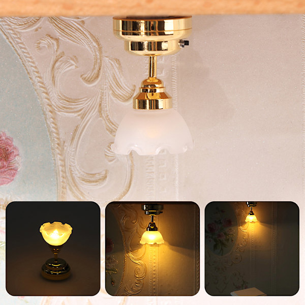 1:12 Dukkehuss Miniature LED Lys Loftlampe Lysekrone Legetøj