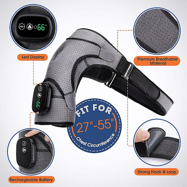 Uppvärmd massageapparat infraröd terapi vibration elektrisk axelmassage wrap bälte för nacke rygg kropp artrit smärtlindring black