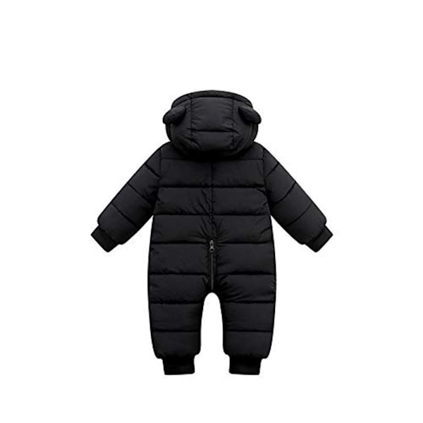 Baby Vinter Jumpsuit med Hætte, Jumpsuit Sneoveralls Drenge Piger Langærmet Jumpsuit Varmt Tøj Gave (Sort, 90cm)