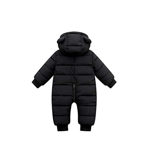 Baby vinteroverall med huva, overall snöoverall pojkar flickor långärmad overall varma kläder present (svart, 90cm)