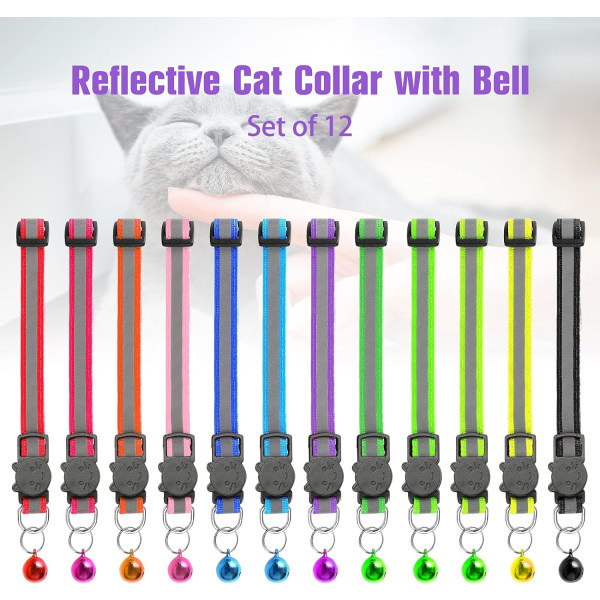 Reflekterande kattkrage med klocka, 12-pack, Breakaway Cat Co