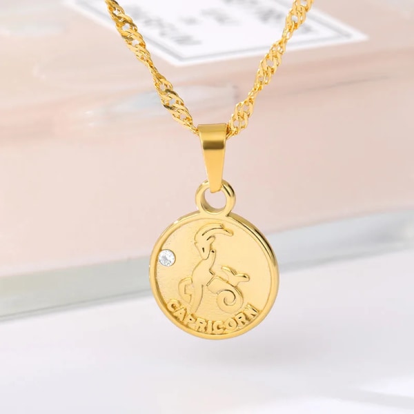 Disk Constellation Halskæde 12 Stjernetegn Sten Vedhæng Halskæde Kvinder Mode Horoskop Smykker Fødselsdagsgaver Guld Farve Gold Color Virgo