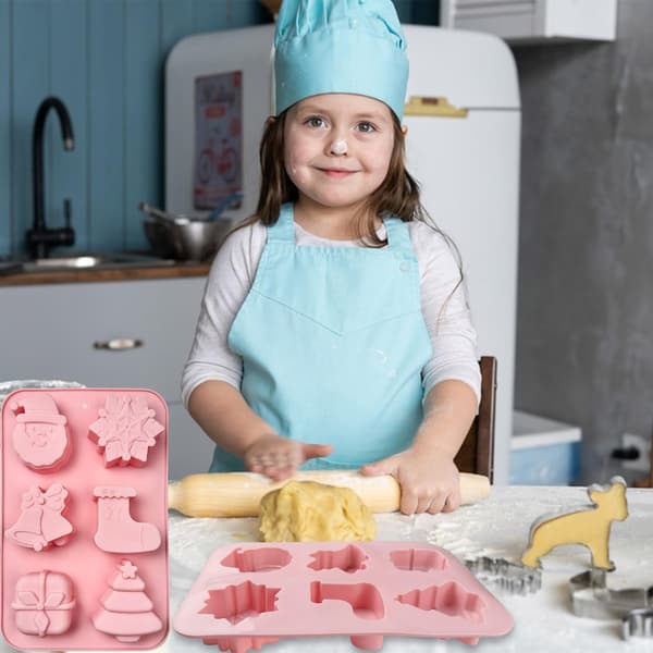 Genanvendelig julesilikonebageform til kager, chokolade, gelé, slik, småkager, pink