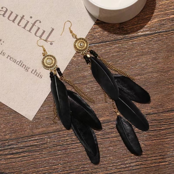 Bohemia Drop Örhängen Tassel Fjäder Trim med Zirkon för Kvinnor Flickor Semester Födelsedagspresenter