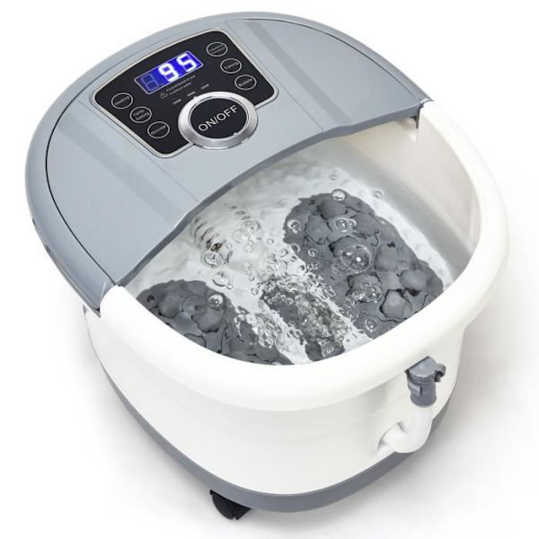 COSTWAY Fotbad med LED-skärm, Snabb uppvärmning 35°C till 48°C, Automatisk massage, Infraröd, Bubbelvibration, Grå