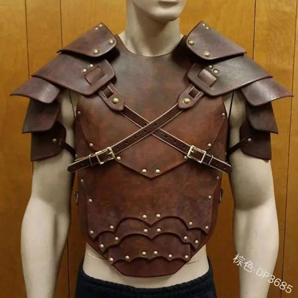 Medeltida Viking Larp Warrior Bröst Axel Gladiator Rustning Steampunk Gotisk Knight Spaulder Set Läder Cosplay Bröstplatta Svart bröstplatta Black breast plate One size