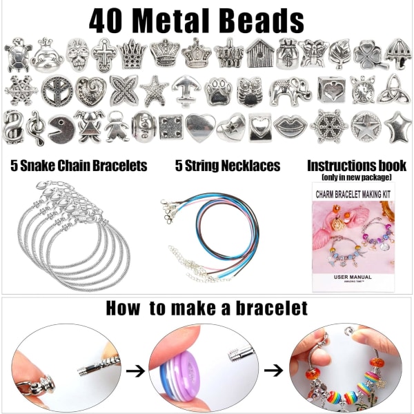 130 stycken Berlockarmbandstillverkningssats inklusive smyckenspärlor Ormkedjor Gör-det-självhantverk för flickor