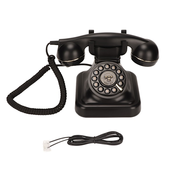 Vintage fasttelefon med gammeldags skiveknapp, retro kablet telefon for hjemmekontorinnredning