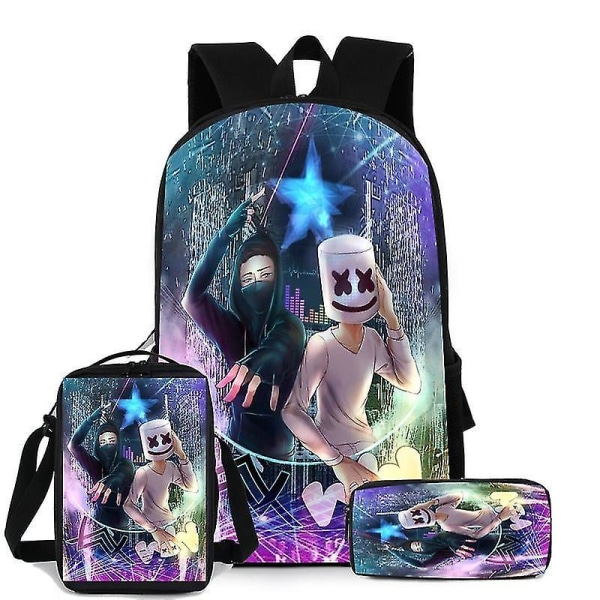 Lasten Marshmello Dj 3-osainen koululaukku reppu Pattern 3
