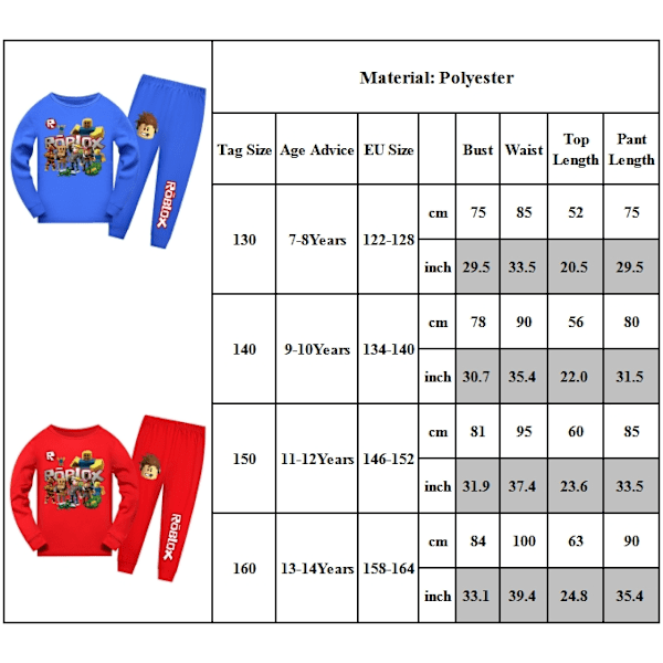 Roblox spillsett med langærmet pyjamas - Pyjamassett for barn - Pjs nattøy - Fans gave - Rød Ed 150 cm