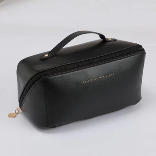 PU-läder kosmetisk väska, dam bärbar kosmetisk väska Classic Black
