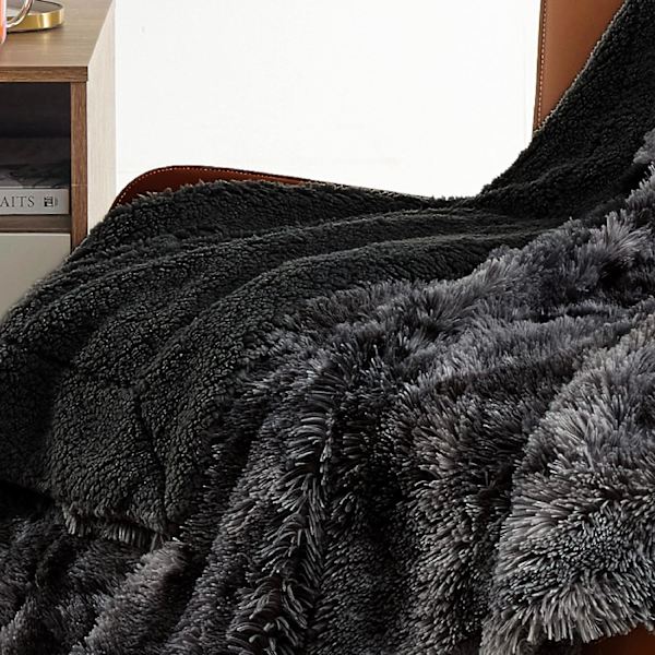 Blød Fuzzy Fuzzy Faux Fur Tæppe Grå - Hyggelig Fluffy Plys Sherpa Fleece Tæppe Shaggy Shaggy Tæppe Til Sofa Seng Sofa 50x60 Tommer 640 GSM