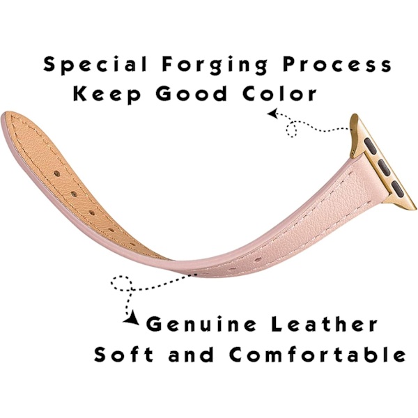 Smalt läderarmband kompatibelt med Apple Watch Band 38 mm Ljusrosa med guld Pale pink with Gold 42mm/44mm/45mm/49mm
