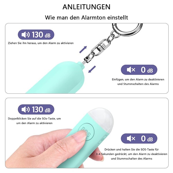 GelldG lommealarm, personlig alarm med stroboskop LED-blitslyssystem