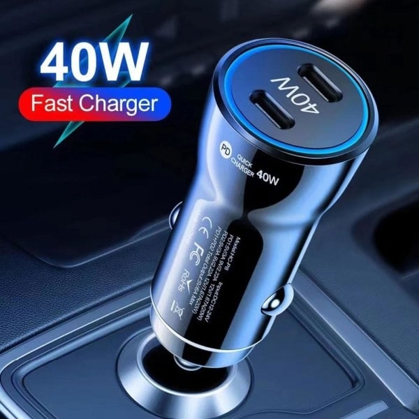 USB C Snabb Billaddare 40W 3.0 PD Typ C Billadapter för iPhone Svart 1st-WELLNGS