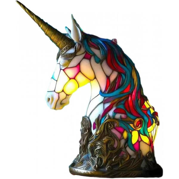 Dyre bordlampe serie farvet harpiks Elefant Drage Ulv Lampe Retro sengelampe Tiffany Style Natlampe Boheme Harpiks Lampe til soveværelse-WELLNGS unicorn