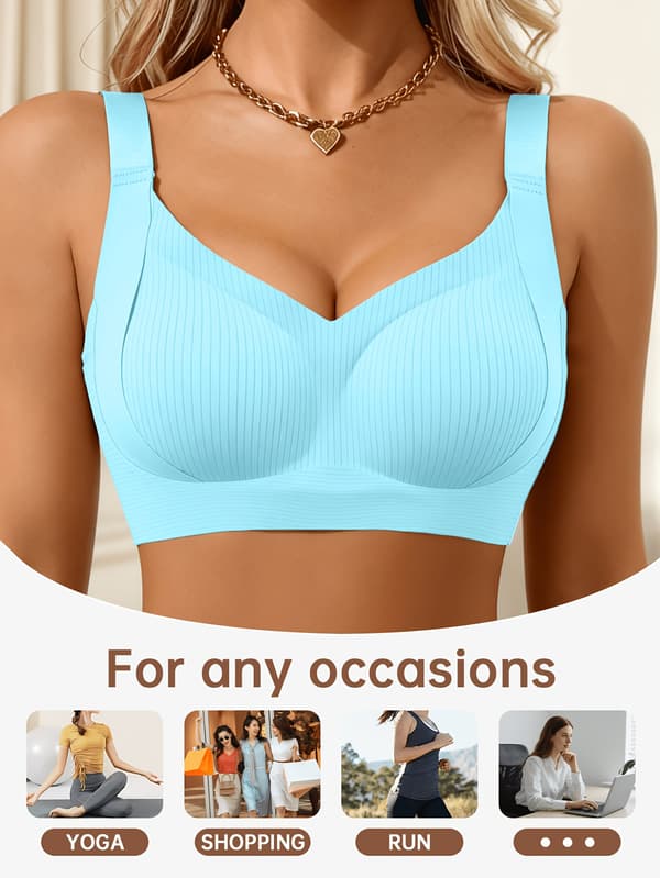 Dame BH med brede stropper, push-up, uten bøyle, komfortabel, pustende, ensfarget, uformell Blue S