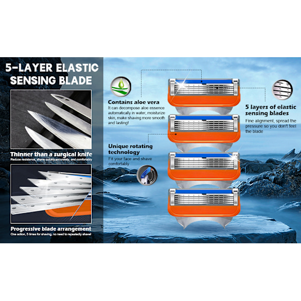 24 stk. barberblad barberbladrefiller for Fusion 5, barberblader for menn - Oransje Ny Versio