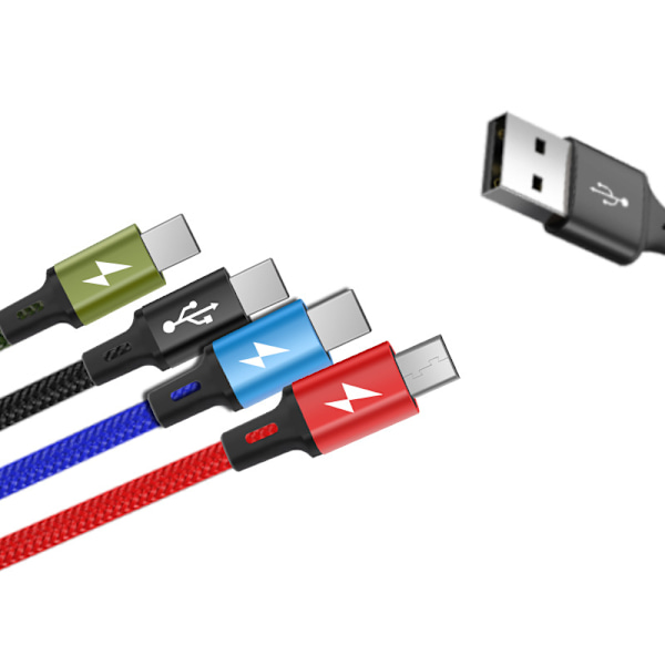 Multi-ladekabel USAMS 2-pakke 4FT 4 i 1 Nylonflettet USB Hurtigladekabel Adapter