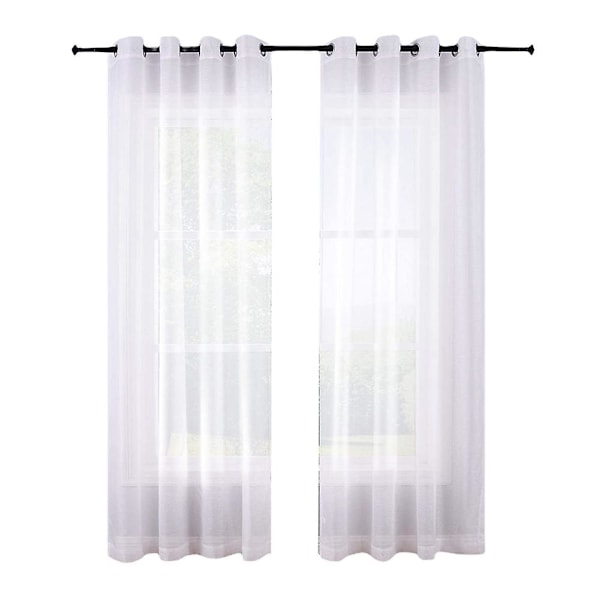 210cm Genomskinliga Gardiner Vita Öglor 2 Paneler Fönster Genomskinliga Halvgardiner Polyesterliknande Voilegardiner White