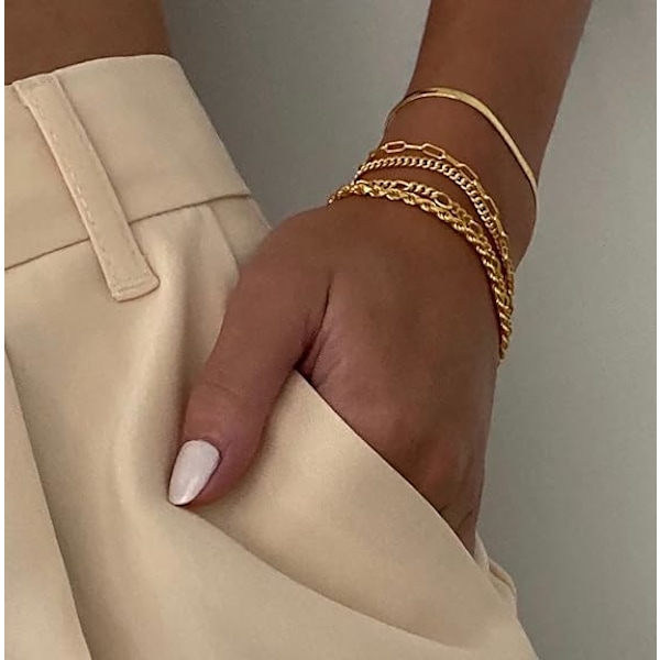 Guld Armbånd til Kvinder, 14K Ægte Guld Smykkesæt til Kvinder Søde Tennisarmbånd med Perler til Kvinder Kubansk Lænke Papirklipskæde