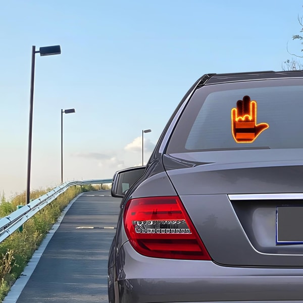 Mittenfinger-bilbelysning - LED-trafikilskeskylt - Fjärrkontroll - Coola bilaccessoarer för män B
