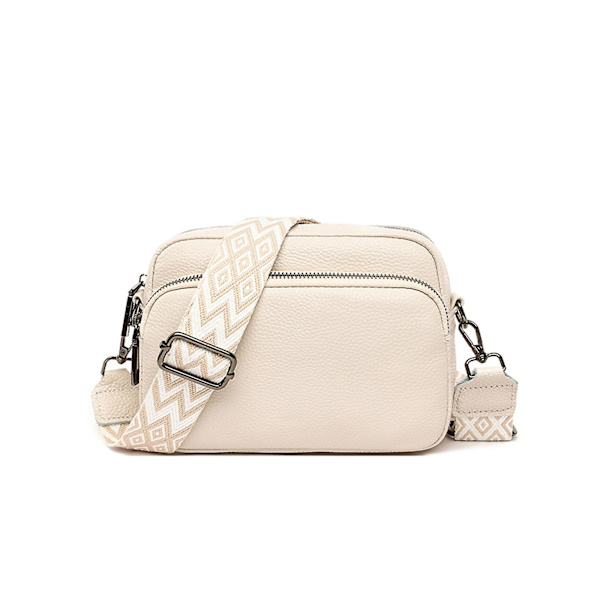 Crossbody väska Dam läder liten axelväska med dragkedja off-white