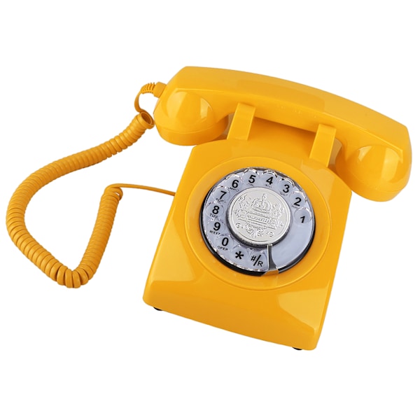 Retro roterande telefon med urtavla Vintage fast telefon (gul)