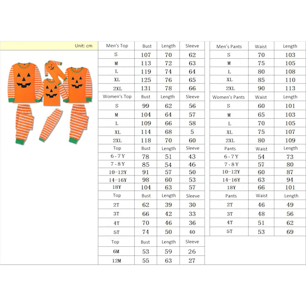 Halloween Langærmet Græskar Print Familie Matchende Pyjamas Sæt KIDS 6-7Y