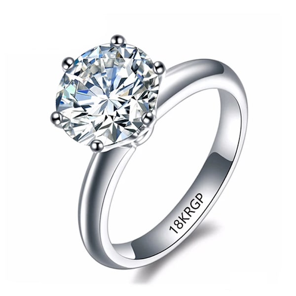 Med referenser ren vit guld färg äkta tibetanskt silver ring bröllop 2ct zirkon bröllop förlovningsband allergifria smycken fyra klor R128 Four Claws R128 8