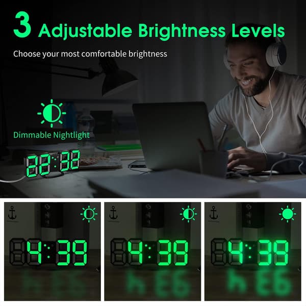 3D LED Digital Vægur, 3D LED Vægur, Grøn