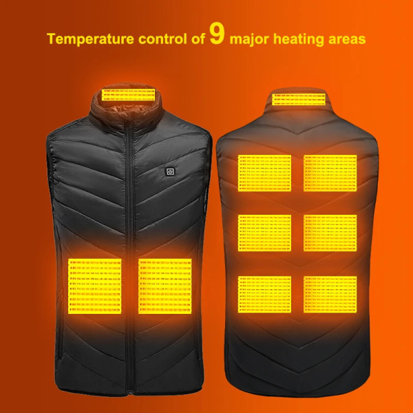 X-TIGER 9/2 Plasser Oppvarmet Jakke Herre Dame USB Elektrisk Termisk Varm Jakke Vinter Utendørs Camping Vandring Oppvarmet Vest 9Pcs Oppvarmet 9Pcs Heated XXL