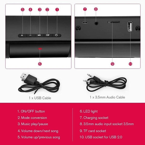 Sorte trådløse Bluetooth-højttalere til hjemmebiograf med 3D-surroundbas til pc, tv, computer | Subwoofer (sort)