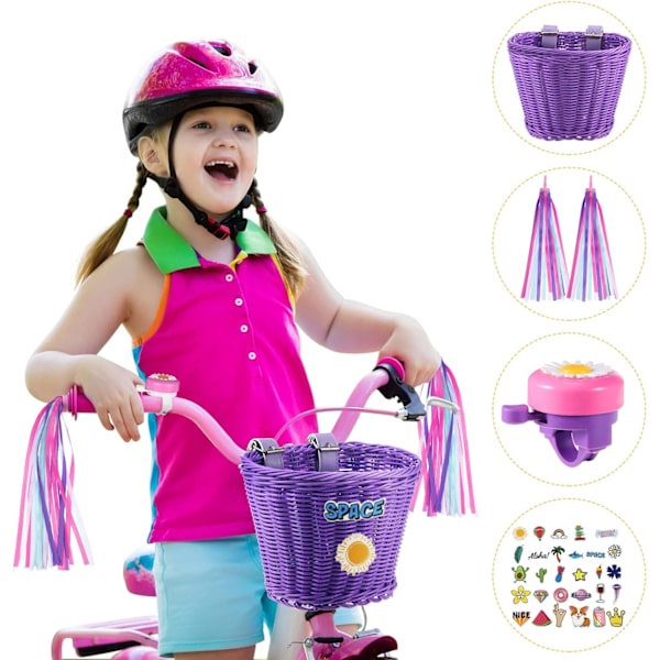 Barnehagesykkelkurv Streamers Set, Unicorn Kids Sykkelstyre Kurv Kurv Kurv Sykkel Streamers Blokker og klistremerker,
