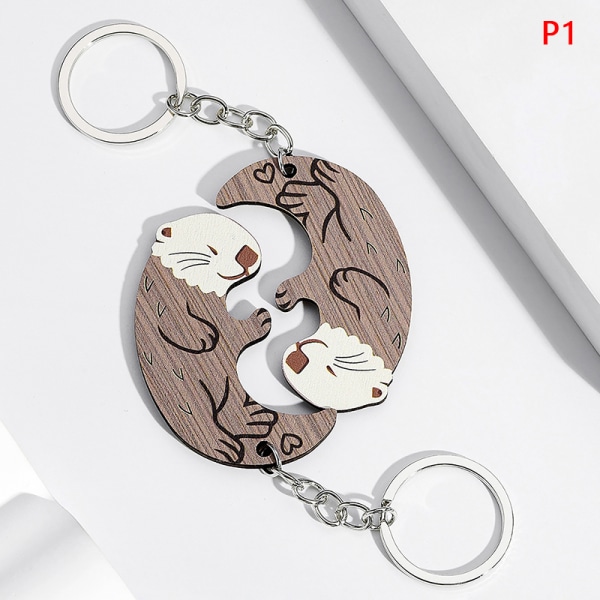 Nyckelring i trä Otterformad hängande nyckelring personlig matchning style 01