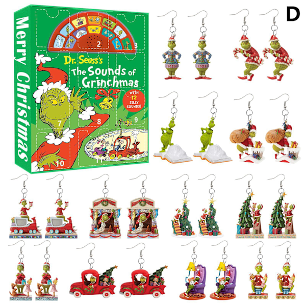 Jule Blind Box Serie Grinch Øreringe Grøn Pels Monster 12 Timer Nedtælling Akryl Plade Øreringe B