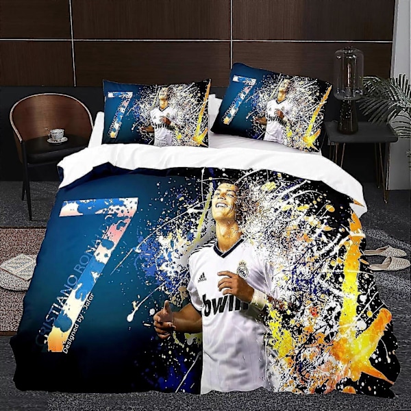 Sengesett XU456 Fotball CR7 Dynetrekk, Ronaldo Mikrofiber Sengesett 3-delt Barn Dynetrekksett Flere Størrelser å Velge Mellom PW456 Double200x200cm