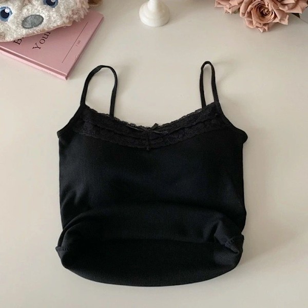 Neule Crop Top Naisille Yksivärinen Sling Topit Neule Tank Top Black