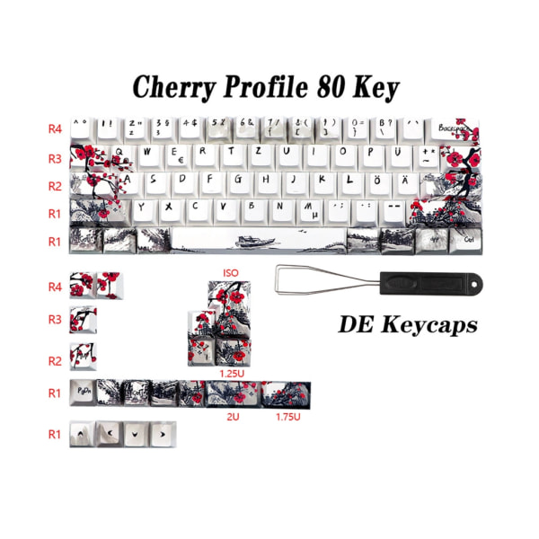 CherryProfile Keycaps tysk fransk spansk japansk engelsk DyeSub Keycaps PlumBlossom 80Keys CherryProfile Keycaps null - German 0.27