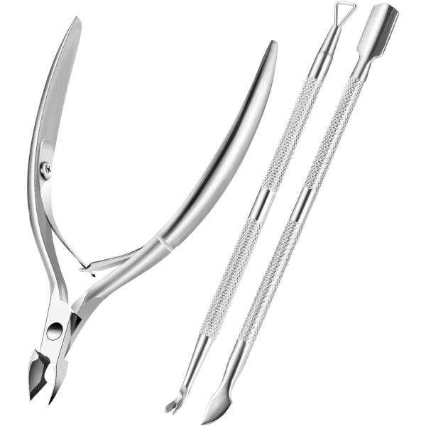 Nagelbandstrimmer med nagelbandstryckare Nagelbandsborttagare Cutter Nipper Sax och Triangel Cuticle Pusher Skalare (silver)