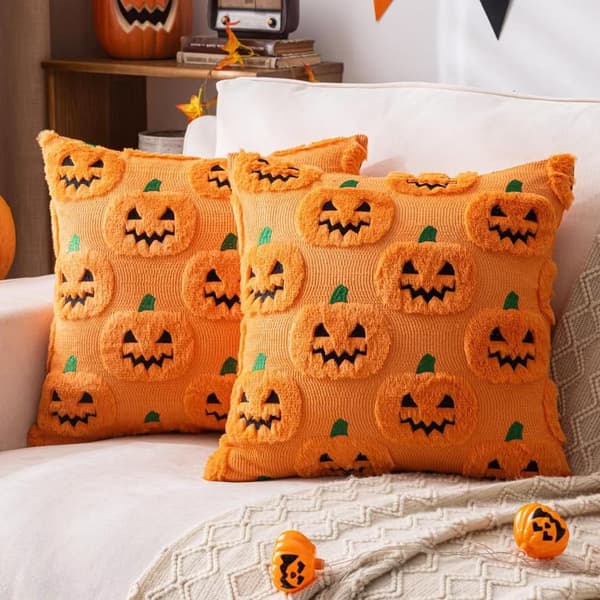 Halloween Broderet Græskar Spøgelse Pudebetræk 45x45cm, Dekorativt Pudebetræk til Sofa og Soveværelse Rabbit 45*45 (excluding pillow insert)